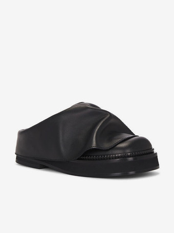 Women's Black Mules Square Toe Ruched Backless Loafers