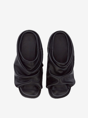 Women's Black Mules Square Toe Ruched Backless Loafers