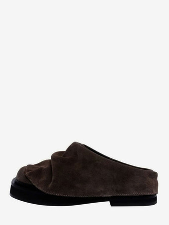 Mocasines de ante con punta cuadrada y fruncido para mujer