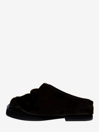 negro Mocasines de ante con punta cuadrada y fruncido para mujer