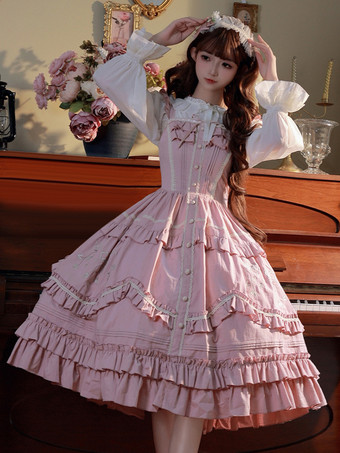 ピンクスイートロリータドレス ポリエステル ノースリーブ ジャンパー ロリータドレス フラワー JSK