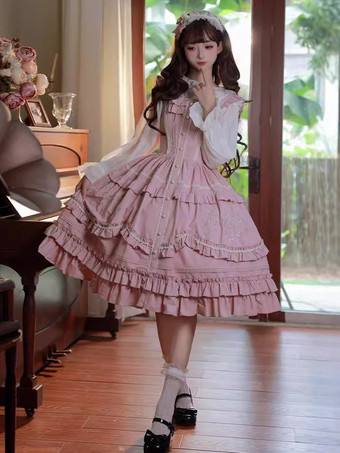 スイートロリータドレス ポリエステル ノースリーブ ジャンパー ロリータドレス フラワー JSK