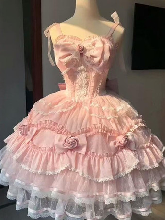 ピンクスイートロリータドレス ポリエステル ノースリーブ ジャンパー スイート姫ロリータドレス ティーパーティー Jsk