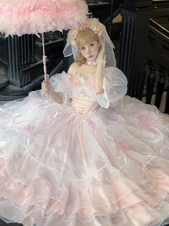 スイートロリータドレス 半袖ジャンパー 花嫁ウェディング姫ロリータドレス