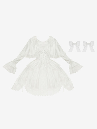 スイートロリータドレス ホワイトポリエステル 長袖 ウェディング姫ロリータドレス