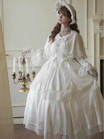 スイートロリータドレス ホワイトポリエステル 長袖 ウェディング姫ロリータドレス
