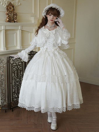 スイートロリータドレス ホワイトポリエステル 長袖 ウェディング姫ロリータドレス