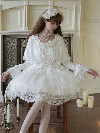 スイートロリータドレス ホワイトポリエステル 長袖 ウェディング姫ロリータドレス
