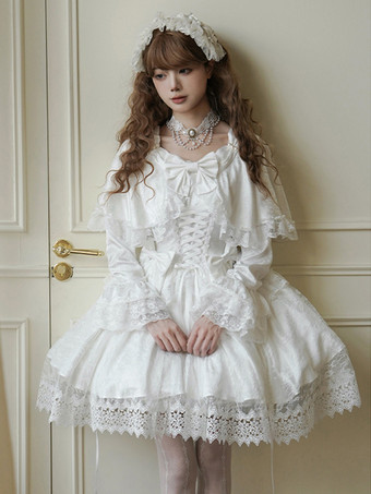 スイートロリータドレス ホワイトポリエステル 長袖 ウェディング姫ロリータドレス