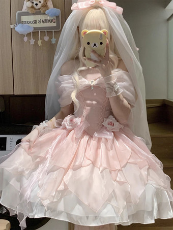 スイートロリータドレス ポリエステル ノースリーブ スイートドレス 姫ティーパーティー ロリータドレス