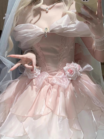 スイートロリータドレス ポリエステル ノースリーブ スイートドレス 姫ティーパーティー ロリータドレス
