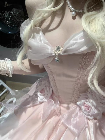 スイートロリータドレス ポリエステル ノースリーブ スイートドレス 姫ティーパーティー ロリータドレス