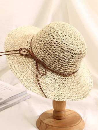 アプリコットつばの広いかぎ針編みの麦わら帽子、折りたたみ可能な女性用サンハット 2025