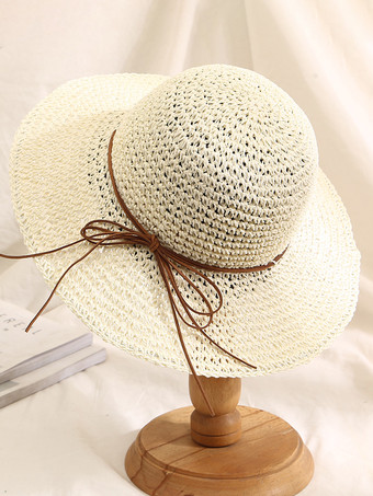 アイボリー つばの広いかぎ針編みの麦わら帽子、折りたたみ可能な女性用サンハット 2025