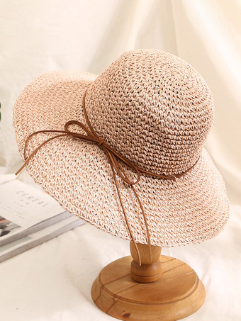 ピンクつばの広いかぎ針編みの麦わら帽子、折りたたみ可能な女性用サンハット 2025