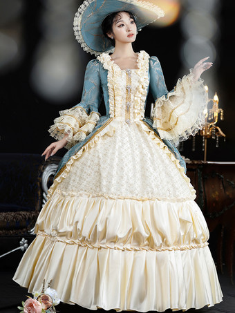 ロココ調レディースドレス ヴィンテージレディース服 ポリエステルジャカード