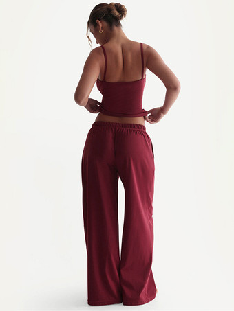 カジュアルキャミソールとワイドレッグパンツのツーピースラウンジセットレディース2025