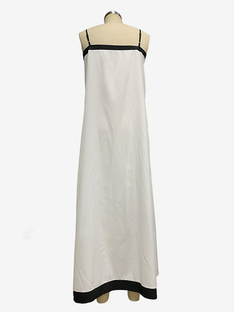 ビーチスリップドレス、ブラックコントラストトリム、Vネックロングドレス、レディース 2025