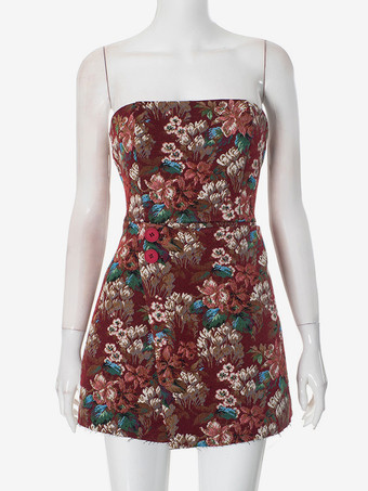 フローラルジャカードチューブドレス ストラップレスミニドレス レディース 2025