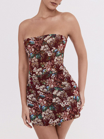 フローラルジャカードチューブドレス ストラップレスミニドレス レディース 2025