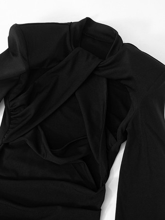 ブラック カットアウト ボディコン ドレス パッド入りショルダー ロングスリーブ ミニドレス レディース 2025