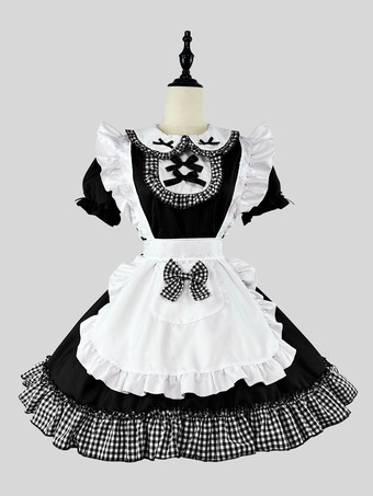 ブラック ロリータ スイートドレス メイドコスチューム コスプレ用 レッドベルベット フリル ユニフォーム