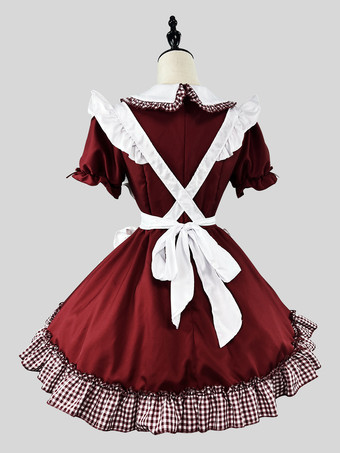 ロリータ スイートドレス メイドコスチューム コスプレ用 レッドベルベット フリル ユニフォーム