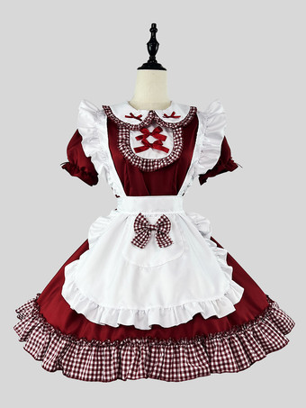 レッド ロリータ スイートドレス メイドコスチューム コスプレ用 レッドベルベット フリル ユニフォーム