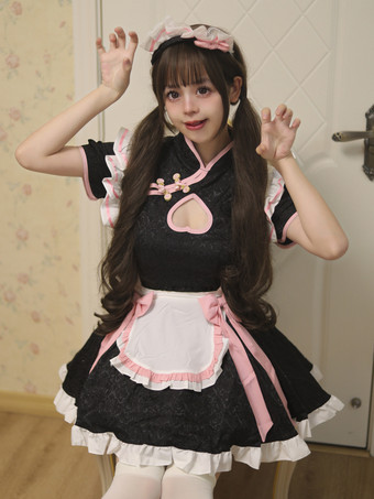 メイドロリータコスプレ衣装中国風スイートハートチャイナドレスハロウィンパーティーウェイトレスロールプレイ