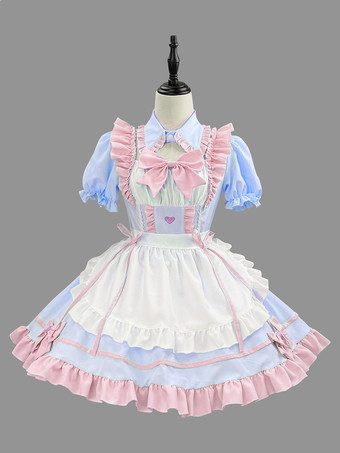 ライトスカイブルーロリータ ピンク メイド服 スーツ スイート 制服 プリンセス ドレス セット コスプレ コスチューム