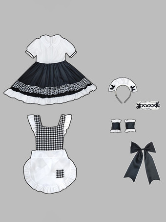 ロリータメイド服スーツスイートチェック柄制服プリンセスドレスセットアニメコスプレ衣装