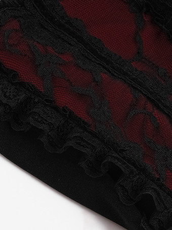 ゴシックロリータレーストリムキャミソールとメッシュショートスカートセットダークシリーズハロウィンコスプレスーツ