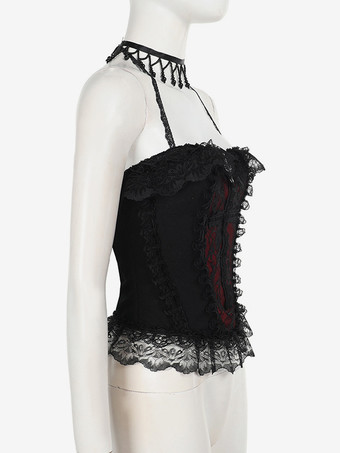 ゴシックロリータレーストリムキャミソールとメッシュショートスカートセットダークシリーズハロウィンコスプレスーツ