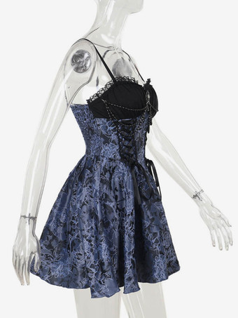 ゴシックロリータ花柄スリップドレスとレーススモックセット コスプレスーツ