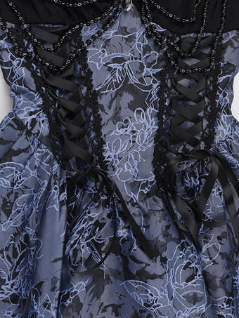 ゴシックロリータ花柄スリップドレスとレーススモックセット コスプレスーツ