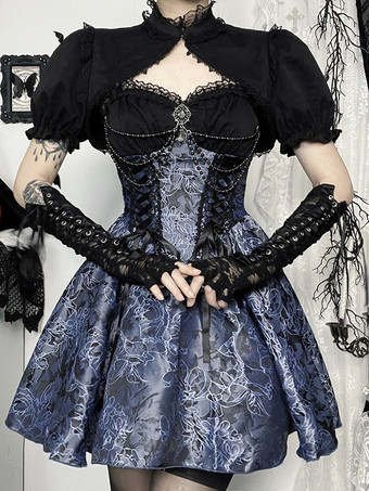 ゴシックロリータ花柄スリップドレスとレーススモックセット コスプレスーツ