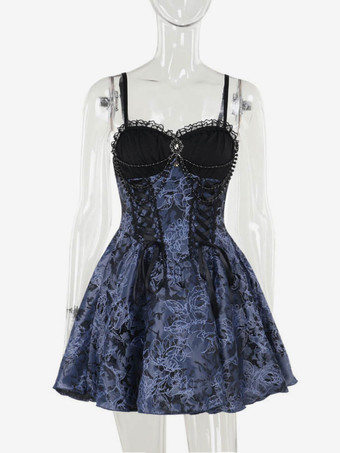 ゴシックロリータ花柄スリップドレスとレーススモックセット コスプレスーツ