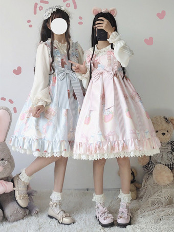 スイートロリータドレス かわいい漫画プリント レース リボン プリンセスドレス