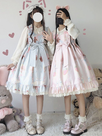 スイートロリータドレス かわいい漫画プリント レース リボン プリンセスドレス