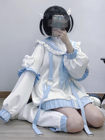地雷系 ロリッタ アウター ジップアップ パーカー レッグウォーマー レディース 服 長袖　2Way 薄手 フリル サブカル系 セーラーカラー ゆったり トップス