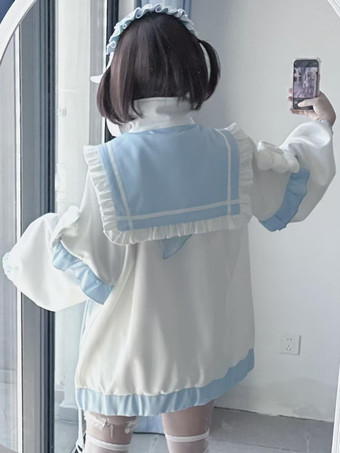 地雷系 ロリッタ アウター ジップアップ パーカー レッグウォーマー レディース 服 長袖　2Way 薄手 フリル サブカル系 セーラーカラー ゆったり トップス