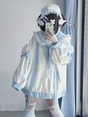 地雷系 ロリッタ アウター ジップアップ パーカー レッグウォーマー レディース 服 長袖　2Way 薄手 フリル サブカル系 セーラーカラー ゆったり トップス