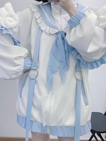 地雷系 ロリッタ アウター ジップアップ パーカー レッグウォーマー レディース 服 長袖　2Way 薄手 フリル サブカル系 セーラーカラー ゆったり トップス