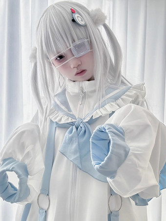 地雷系 ロリッタ アウター ジップアップ パーカー レッグウォーマー レディース 服 長袖　2Way 薄手 フリル サブカル系 セーラーカラー ゆったり トップス