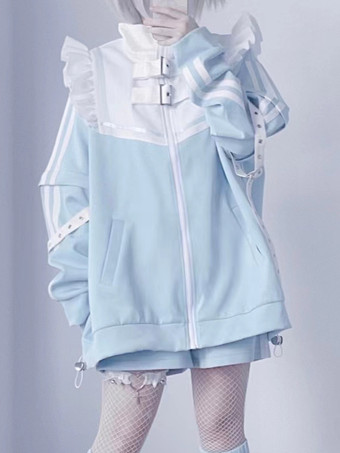 地雷系 ロリッタ ファッション 水色 パーカー 2Way 袖外す可能 可愛い トップス