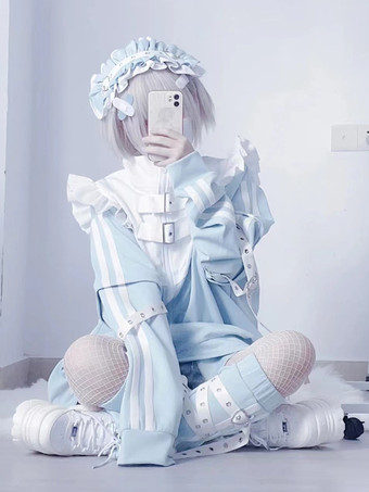 地雷系 ロリッタ ファッション 水色 パーカー 2Way 袖外す可能 可愛い トップス