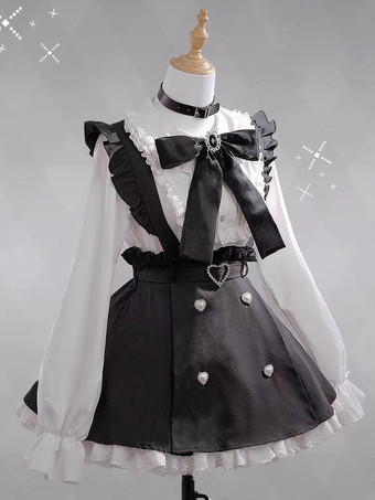 ロリィタ メイド服 2点セット サロペットスカート × シャッツ 量産型 地雷系 キュートな小柄女性向け大人気