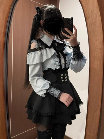 量産型 地雷系 2点セット リボン バタフライかわいい 肩を出し 長袖 サロペット スカートロリータドレスセットアップ