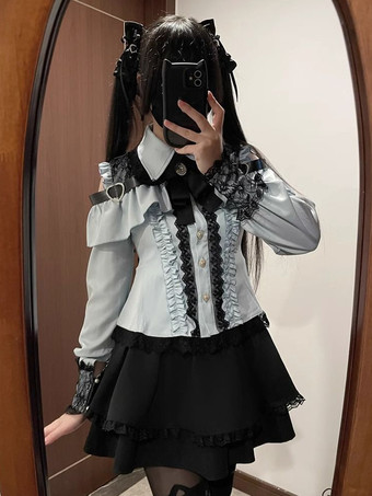 量産型 地雷系 2点セット リボン バタフライかわいい 肩を出し 長袖 サロペット スカートロリータドレスセットアップ