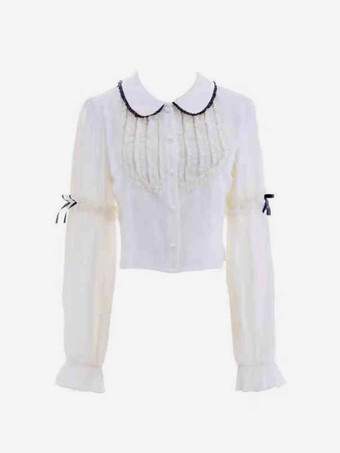 Conjunto de dos piezas de subcultura Lolita: blusa de encaje de manga larga y falda hasta la rodilla disfraces de cosplay de inspiración escolar.